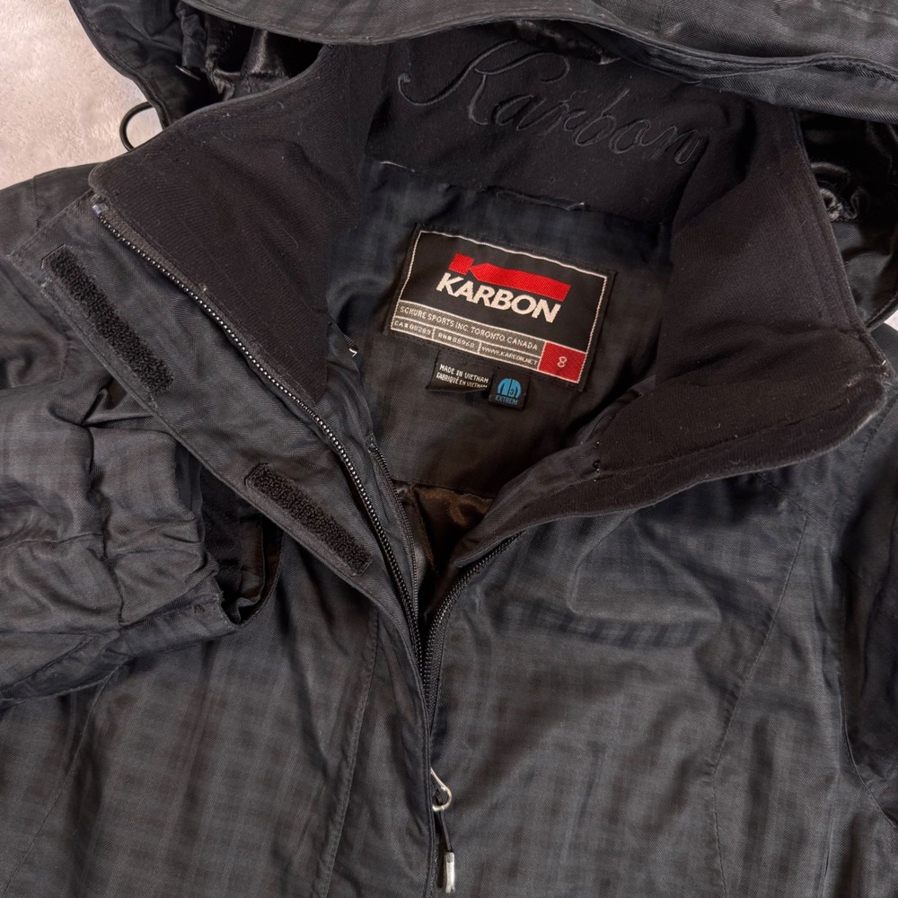 Karbon Extrem Black Herringbone Ski Jacket K1604D Womens Size 8 Insulated Hooded